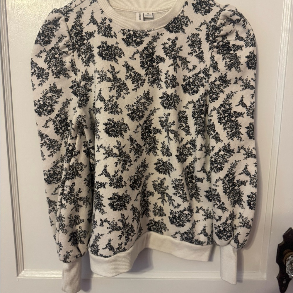 Floral Toile Puff-sleeve Sweatshirt
